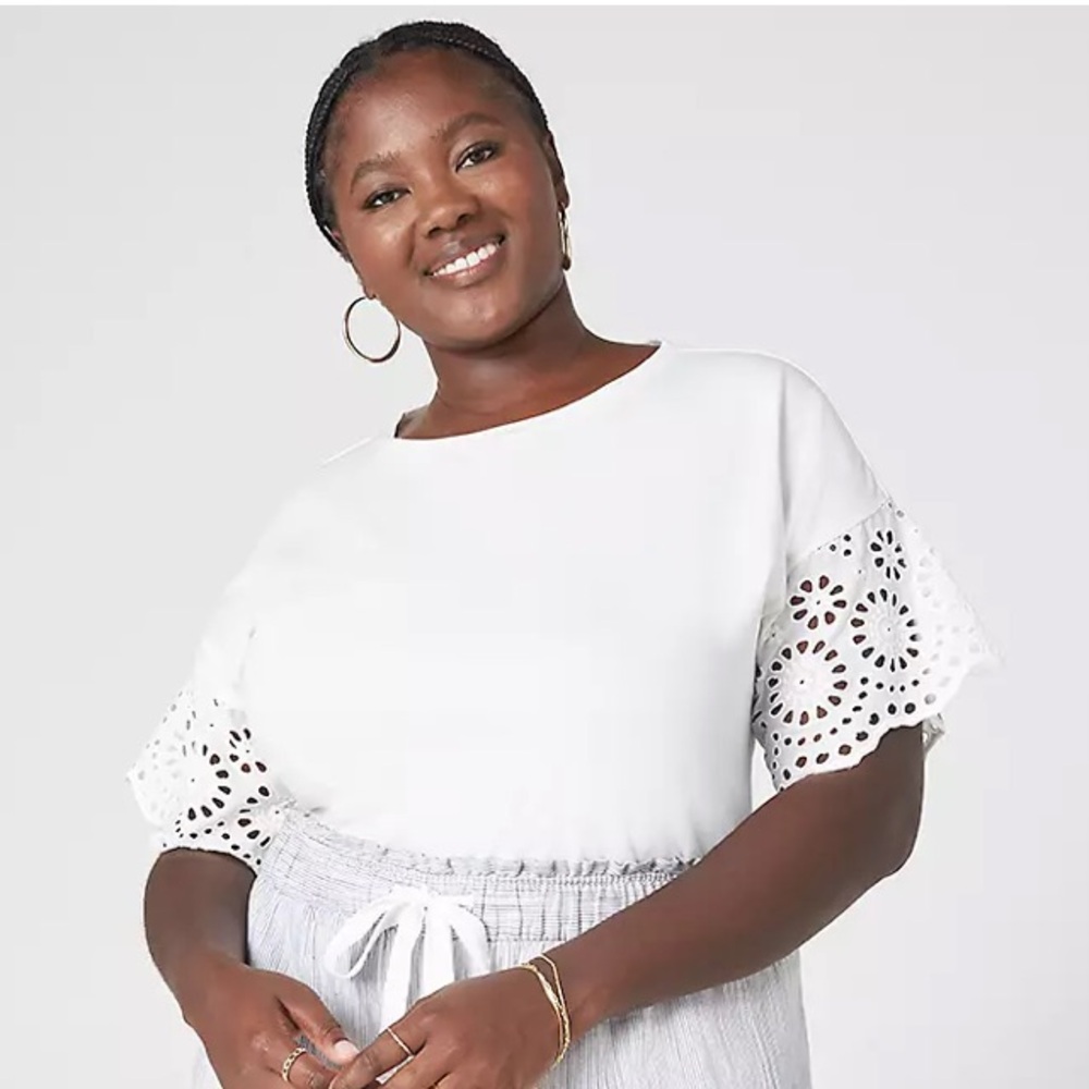 Lane Bryant Eyelet-Sleeve Crew-Neck Tee